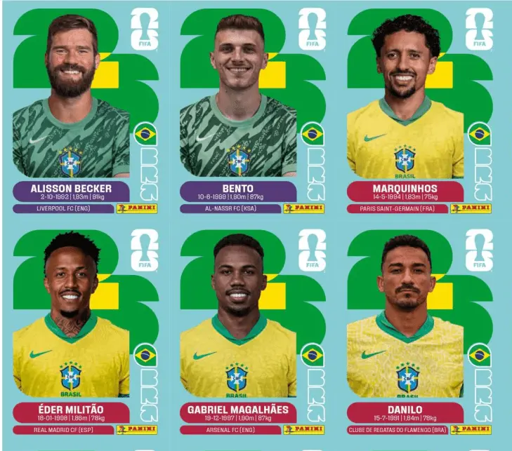 Amostra das Figurinhas da Seleção Brasileira no Kit Copa do Mundo 2026 para Imprimir
